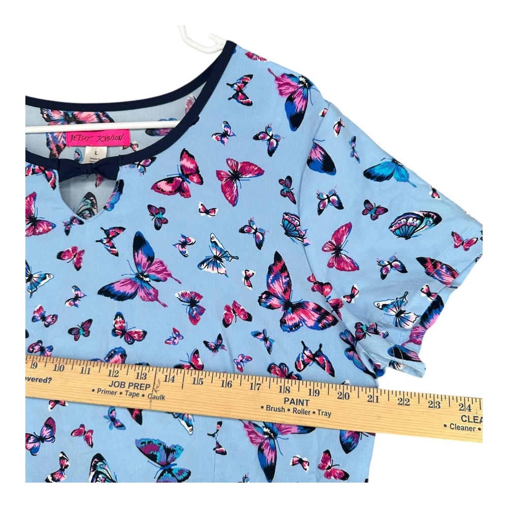 Betsey Johnson Light Blue Butterfly Print Short Sleeve Top - Picture 7 of 14